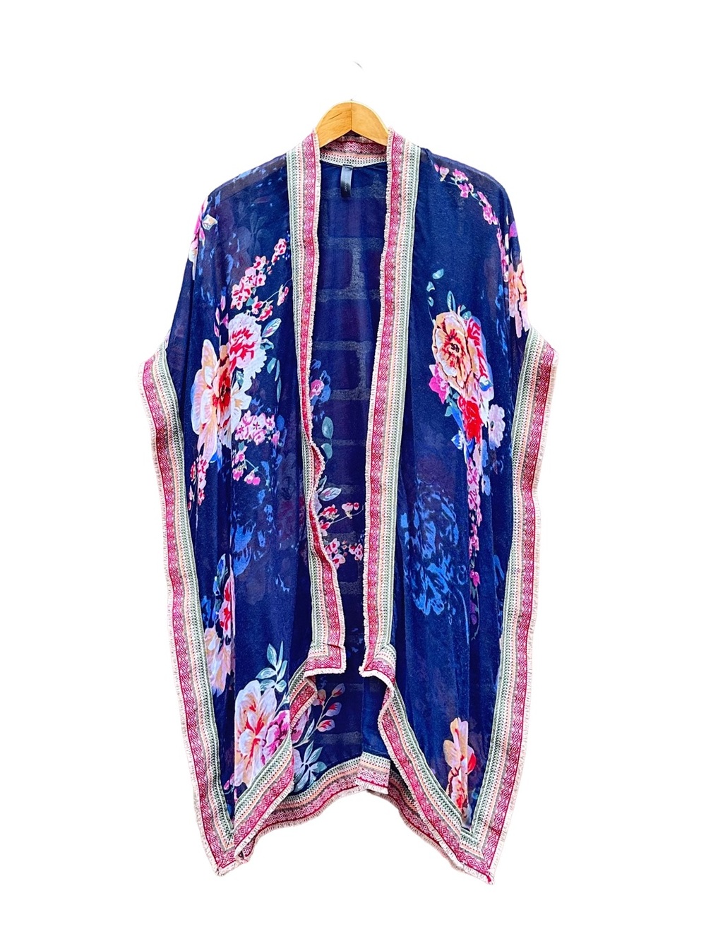 Lane Bryant Floral Tribal Sheer Multicolor Cardigan Woven Trim One Size
